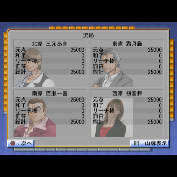 
                                      麻雀覇王 バトルロイヤル｜
                                      毎日コミュニケーションズ｜                                      プレイステーション2 (PS2)                                      のゲーム画面